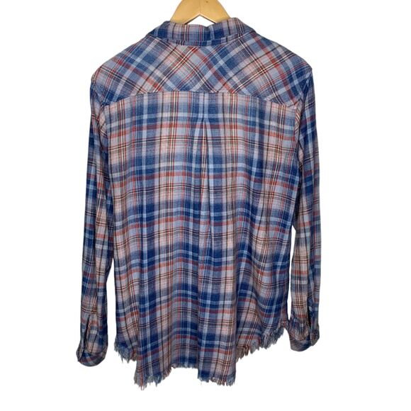 Bella Dahl button down plaid shirt frayed hem size large - Picture 3 of 7